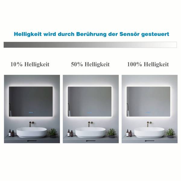 Bad Spiegel Energiesparend Lichtspiegel Silber - Glas - 100 x 70 x 5 cm