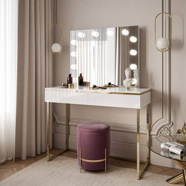 Schminktisch AURORA Gold - Weiß - Holzwerkstoff - 102 x 80 x 44 cm