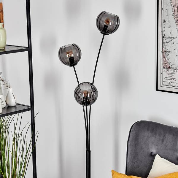 Stehlampe Cesaro Grau - Aluminium - Klarglas - 39 x 170 x 39 cm