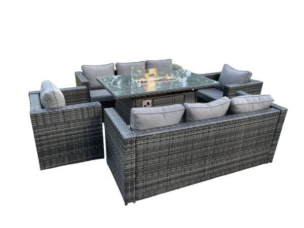 Rattan Sofa Gartenmöbel Sets 8 Sitzer Grau - Webstoff - Polyresin - 65 x 66 x 176 cm