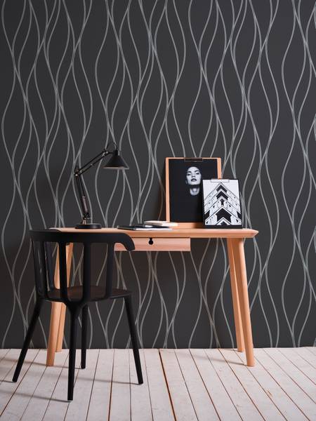 Streifentapete Vlies Schwarz - Grau - Silber - Fleece - 53 x 1005 x 1 cm