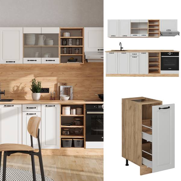 Complete keukeneenheid R-Line 53293 landelijke eikenhouten look - eikenhouten look - zuiver wit