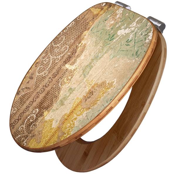 WC-Sitz mit Absenkautomatik Alte Tapeten Bambus - Holzwerkstoff - 38 x 5 x 49 cm