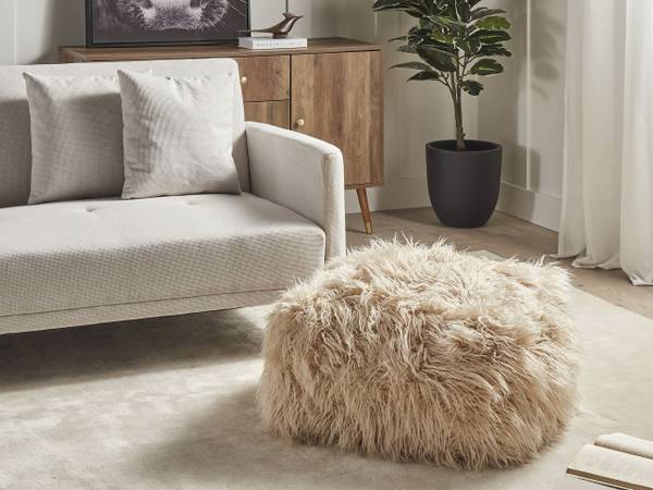 Poef CONROE beige - bamboe - 50 x 30 x 50 cm