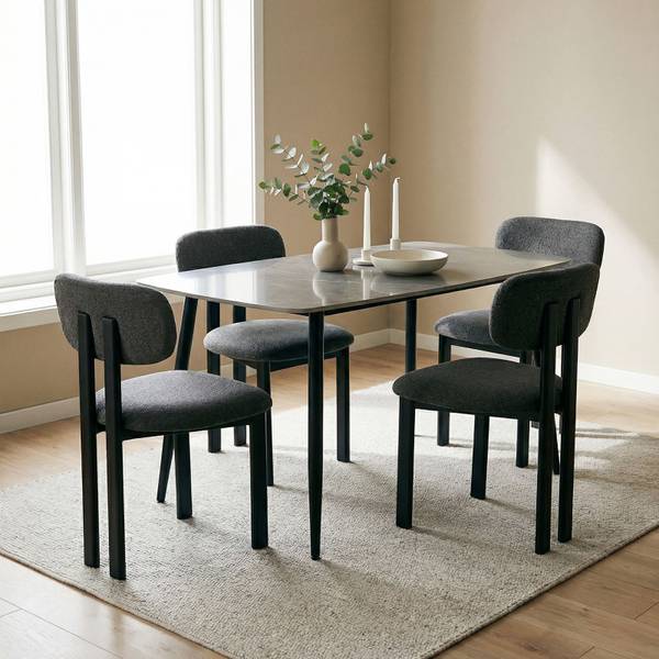 Essgruppe MORA/FRANCA 5er Set Schwarz - Edelstahl - 140 x 76 x 80 cm