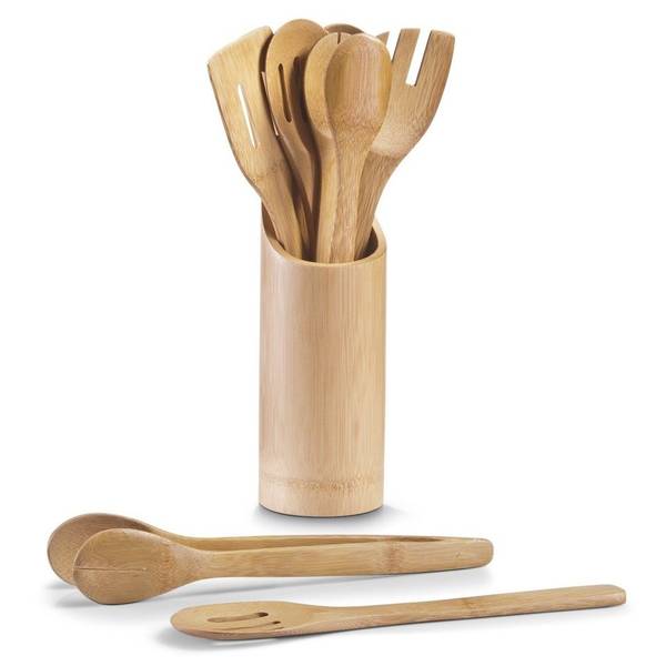 Küchenutensilienhalter-Set, 7-tlg Braun - Bambus - 9 x 33 x 9 cm