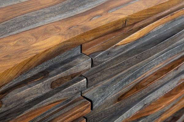Sideboard RELIEF Braun - Grau - Sheesham - 160 x 75 x 45 cm