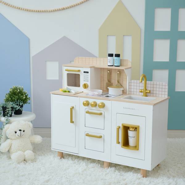 Kinderküche T-PK-0003-01D Weiß - Akazie - 30 x 75 x 80 cm
