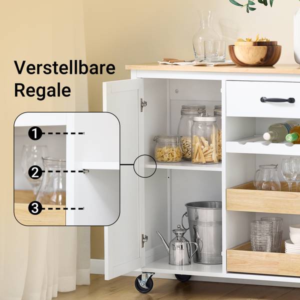 Küchenwagen FKW131-WN Braun - Weiß - Bambus - Holzwerkstoff - 42 x 87 x 92 cm