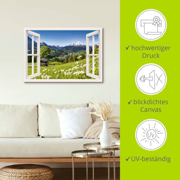 Leinwandbild Fenster Bayerischen Alpen 130 x 90 cm