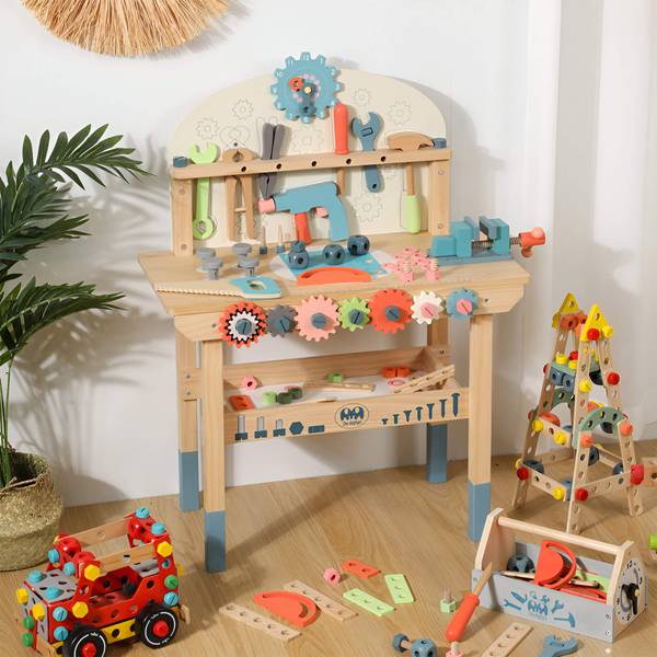 Kinderwerkbank Balaba massief hout - 60 x 80 x 30 cm