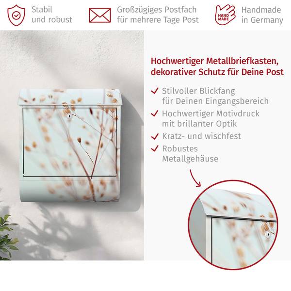 Briefkasten Knospen Wildblumenzweig I Beige - Stahl - 39 x 46 x 13 cm