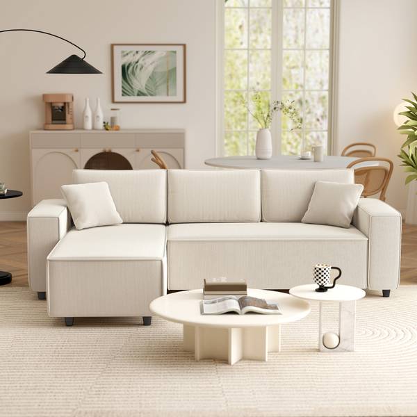 Ecksofa 83B-352V00CW Weiß - Cord - Nylon - 153 x 83 x 241 cm