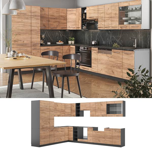 Cuisine en angle Fame-Line 47327 Anthracite - Imitation chêne