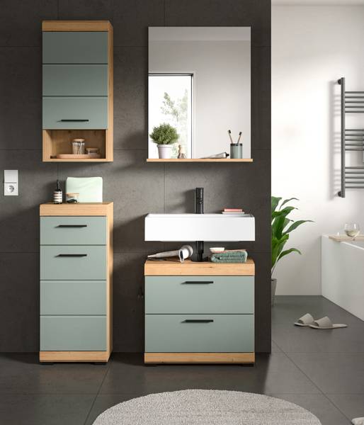 Badmöbel Set Shawn 4-teilig Braun - Grün - Holzwerkstoff - Glas - Metall - Kunststoff - 112 x 191 x 37 cm