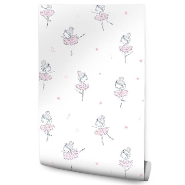 TAPETE Ballerinen Tanzen Herzen Sterne Grau - Weiß - Papier - 53 x 1000 x 1000 cm
