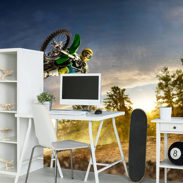 Fototapete Motocross Sprung Berge Bäume 350 x 256 x 256 cm
