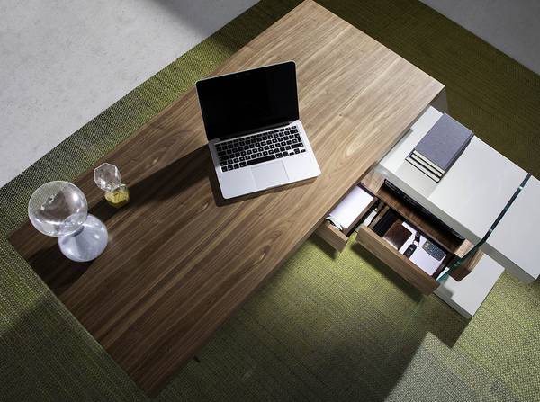 Bureau 3003 Marron - Gris - Noyer - Cristal - Verre de sécurité - 140 x 75 x 127 cm