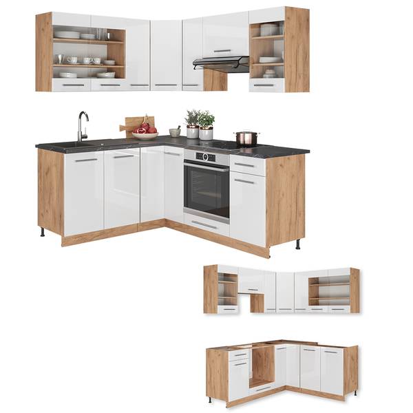 Vicco Cuisine en angle Fame-Line, Vert-Or Landhaus/Blanc, 190x60cm , PT Chêne | Leroy Merlin