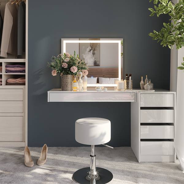 Kaptafel set met kruk Sherry 59564 wit - plaatmateriaal op houtbasis - 100 x 12 x 41 cm