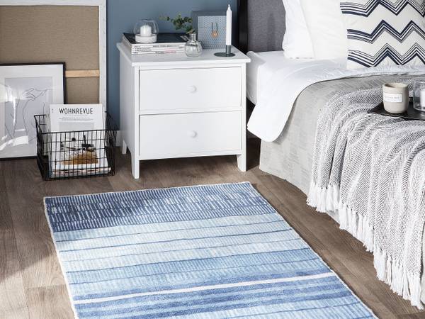Teppich YARDERE Blau - Weiß - Naturfaser - 80 x 80 x 80 cm