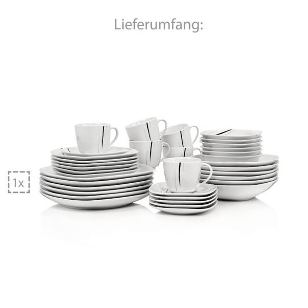 36-tlg. Kombiservice Bilgola Weiß - Porzellan - 35 x 29 x 43 cm