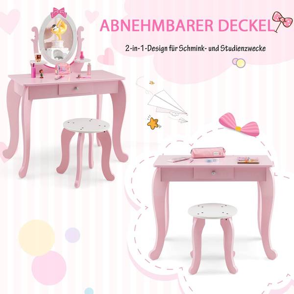 Make-uptafelset TK32201BUNL roze - plaatmateriaal op houtbasis - 34 x 101 x 70 cm