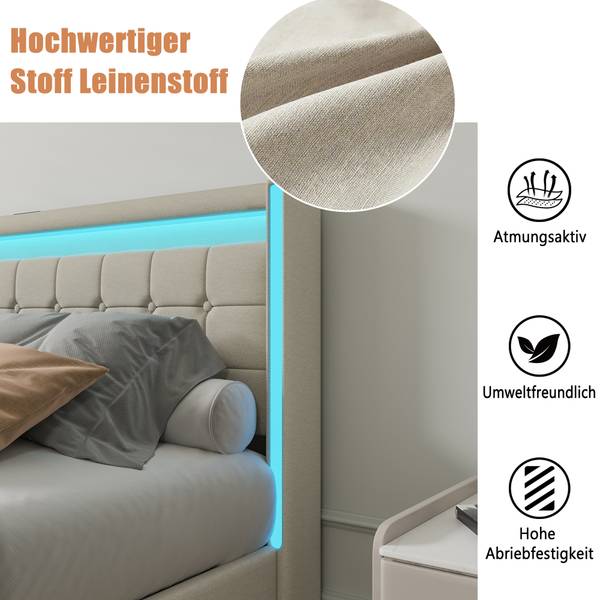 Polsterbett HYF-JY01 Beige - Metall - Massivholz - 188 x 100 x 213 cm
