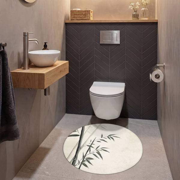 Tapis de Toilette Bambou Beige - Microfibre - 70 x 70 x 1 cm