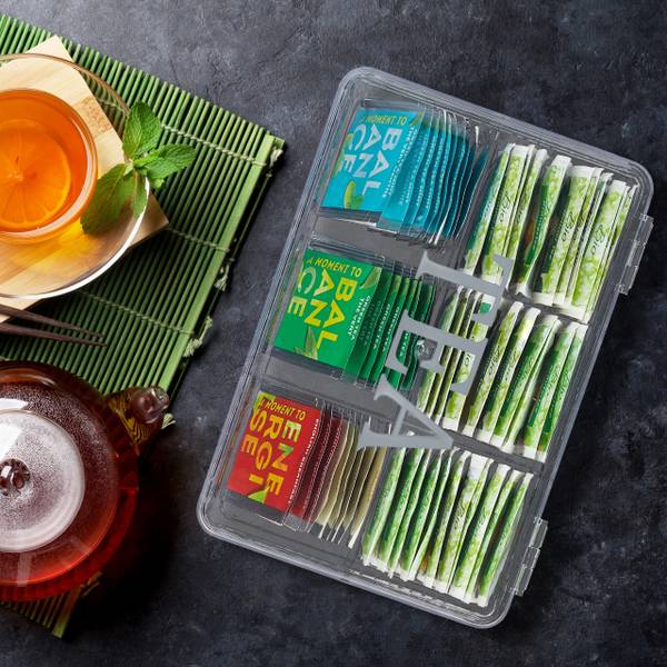 Transparente Teebox mit 6 Fächern Silber - Kunststoff - 22 x 9 x 15 cm