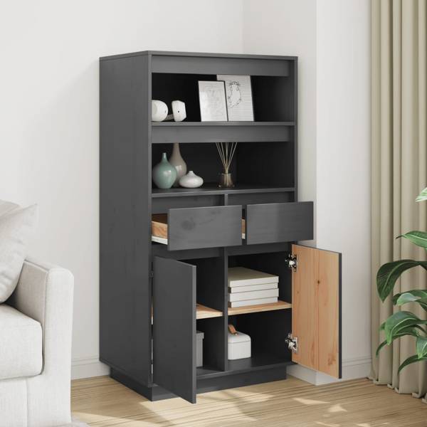 Highboard DE4735 Grau - Massivholz - 60 x 117 x 40 cm