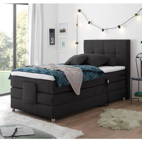 Boxspringbett MANAUS-09-2 Grau - Webstoff - 130 x 112 x 208 cm
