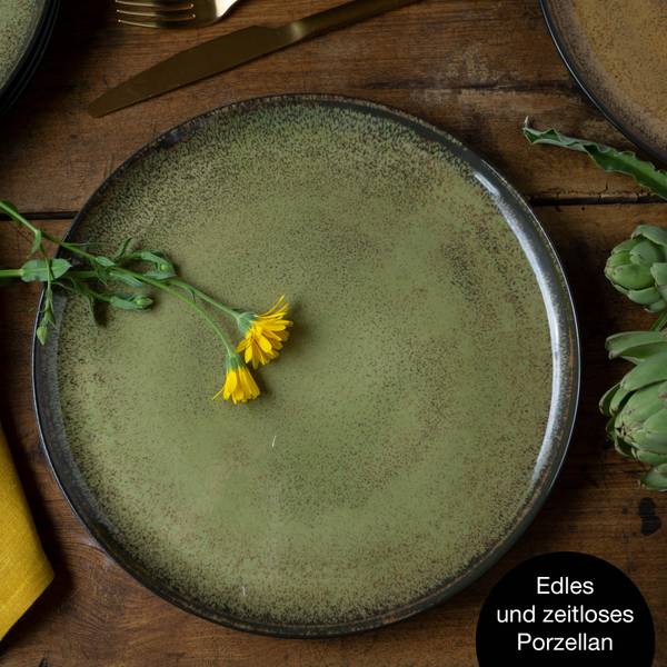 VIDA 6x Dinnerteller Porzellan vintage Pinie - 11 x 31 x 29 cm