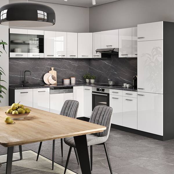 Cuisine en angle R-Line 42936 lot de 12 Anthracite - Blanc brillant