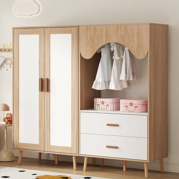 Kinderkleiderschrank LucyNaturWoody Braun - Holzwerkstoff - 160 x 142 x 46 cm