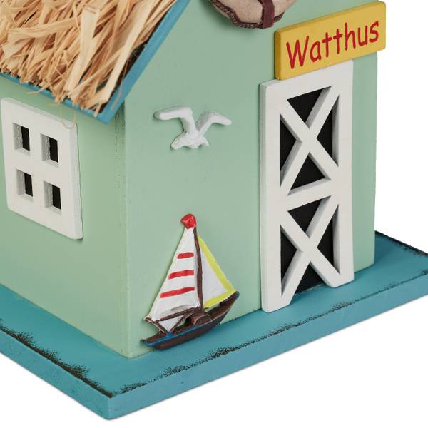 Deko Vogelhaus Strandhausstil Blau - Braun - Türkis - Holzwerkstoff - 19 x 25 x 14 cm
