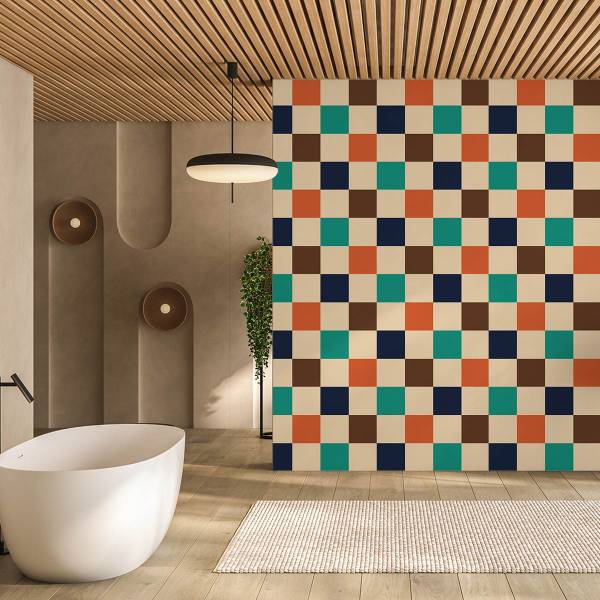 Papier peint damier multicolore Papier - 52 x 1000 x 1000 cm