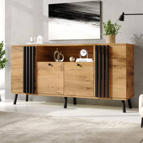 Sideboard Astraios Ⅷ Schwarz - Braun - Holzwerkstoff - Massivholz - 140 x 71 x 35 cm
