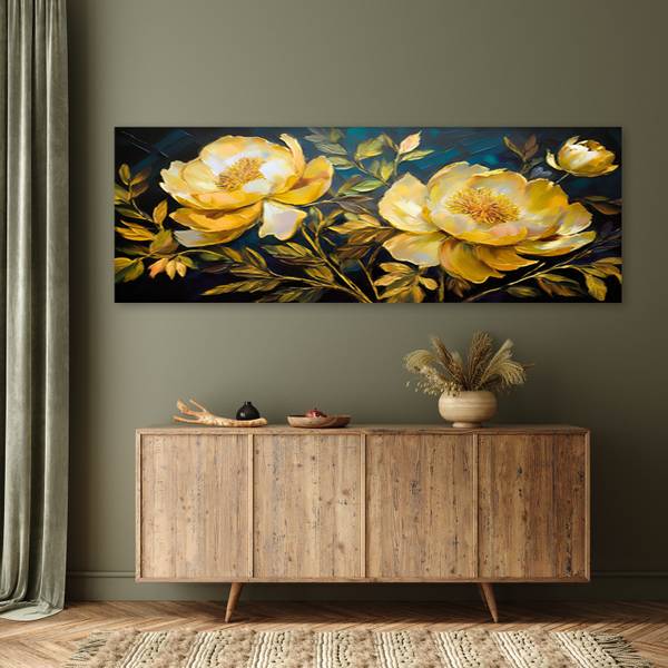 Wandbild gelbe pfingstrosen moderne 150 x 50 cm