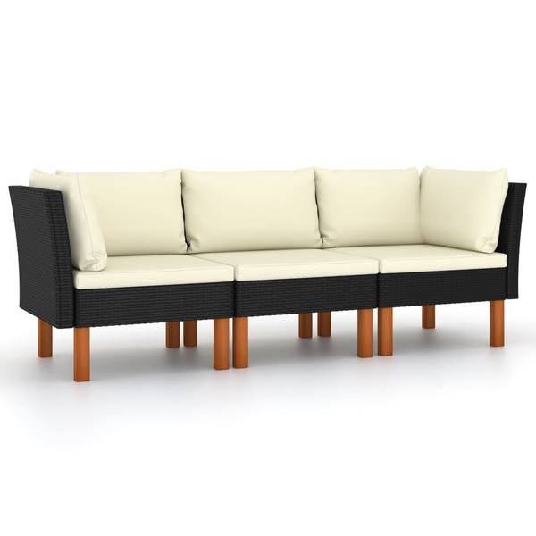 Gartensofa 3009634-5 3-teilig Schwarz - Eukalyptus - Stahl - 61 x 67 x 65 cm