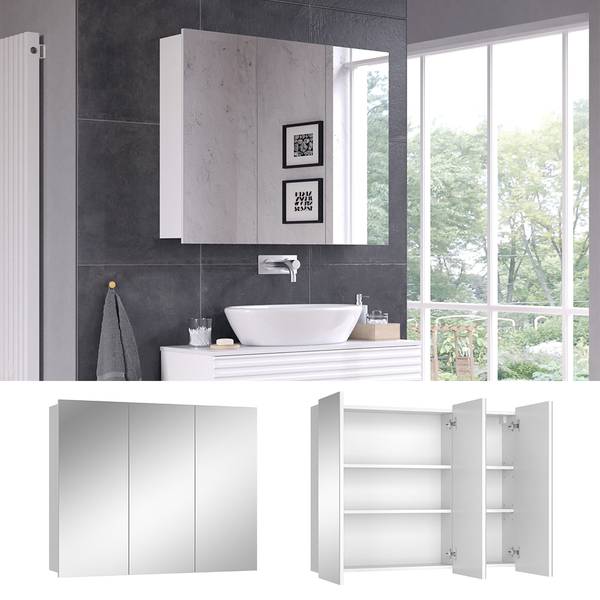 Badspiegelschrank Sola 40819 Weiß - Glas - 100 x 80 x 17 cm