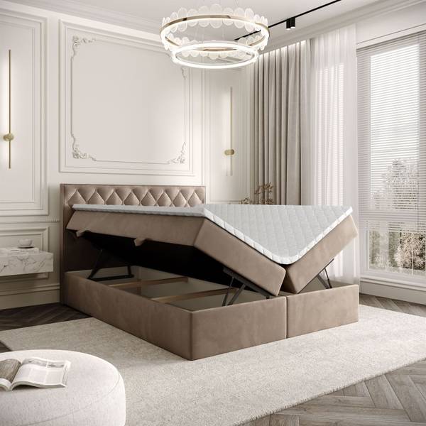 Continentaal bed INEZ beige - Ligoppervlak breedte: 140 cm