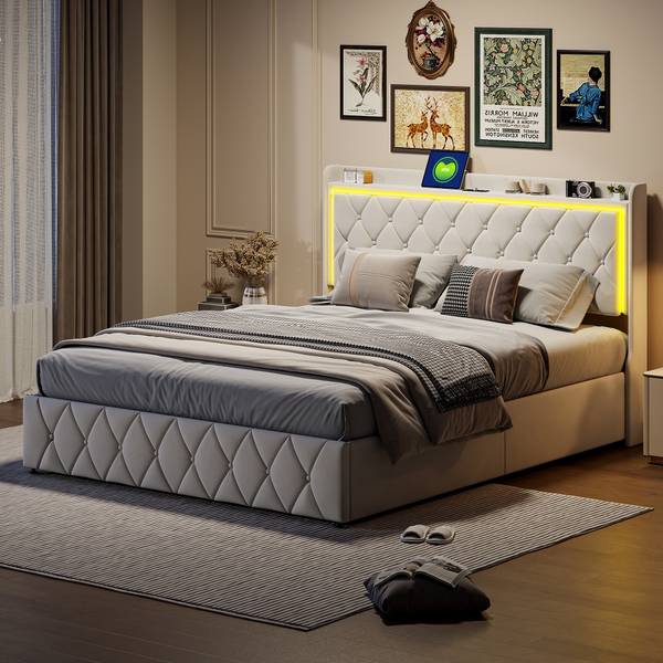 Polsterbett Boxspringbett MOKP Beige - Metall - Massivholz - 165 x 108 x 209 cm