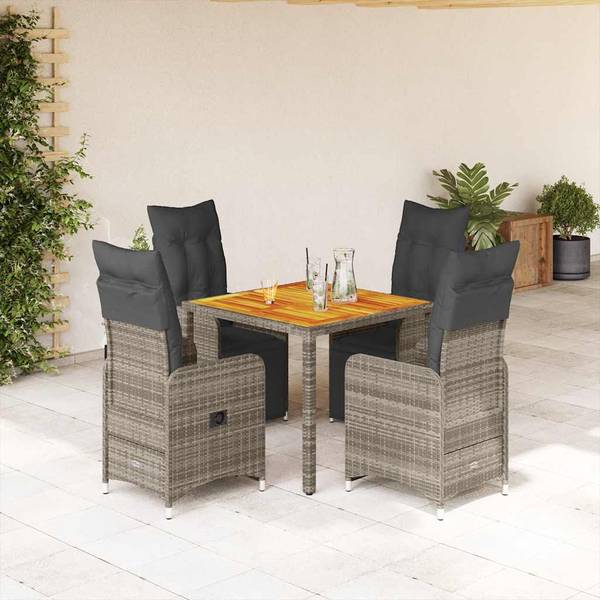 Garten-Essgruppe 3037758-1 5-teilig Grau - Polyrattan - 90 x 75 x 90 cm