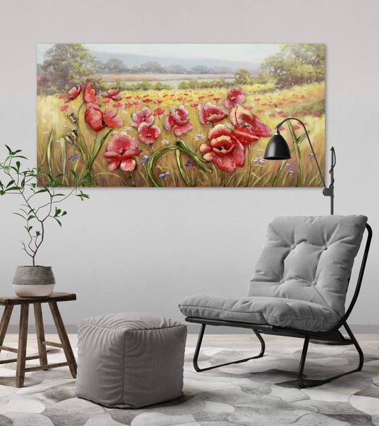 Metallbild Blüten Jec Grün - Rot - Metall - 120 x 60 x 6 cm
