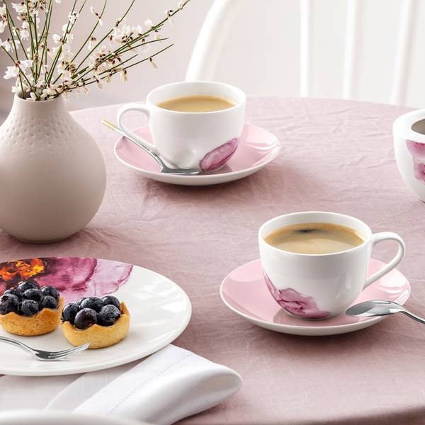 Kaffeeuntertassen Rose Garden 6er Set Pink - Porzellan - 15 x 3 x 15 cm