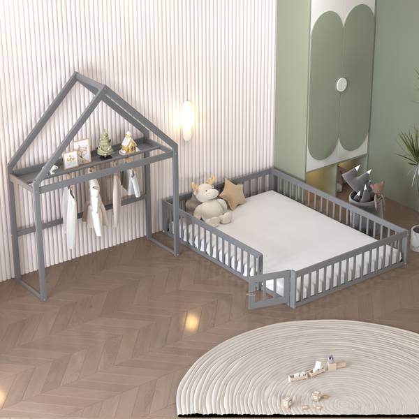 Kinderbett SafeHomey Ⅰ Grau - Holzwerkstoff - 154 x 198 x 205 cm