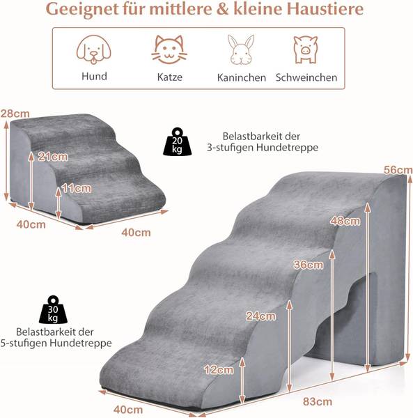 Hundetreppe BI32294 Grau - Textil - 40 x 56 x 83 cm