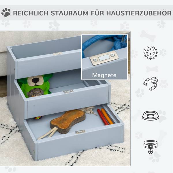 Haustiertreppe BB7089 Grau - Massivholz - 15 x 58 x 48 cm