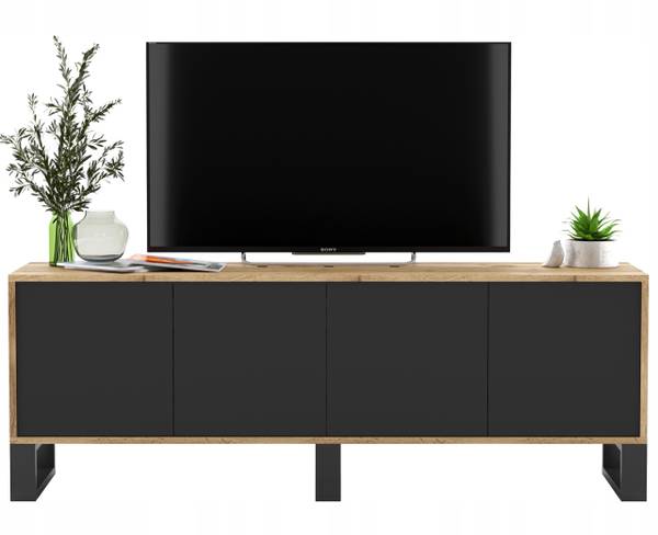 Meuble TV APOLLO 2 Noir - Imitation chêne Wotan